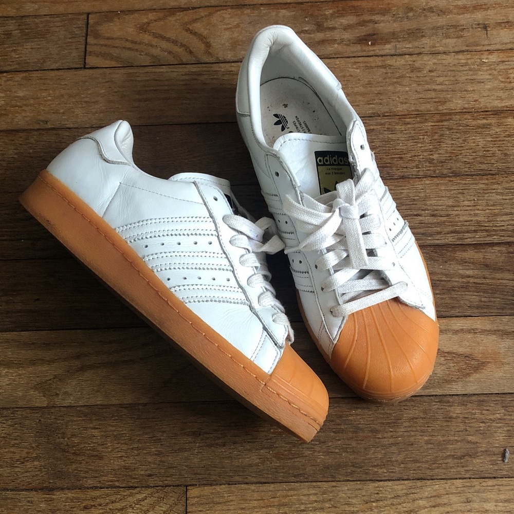 Adidas Men's White Sneakers with Orange Soles